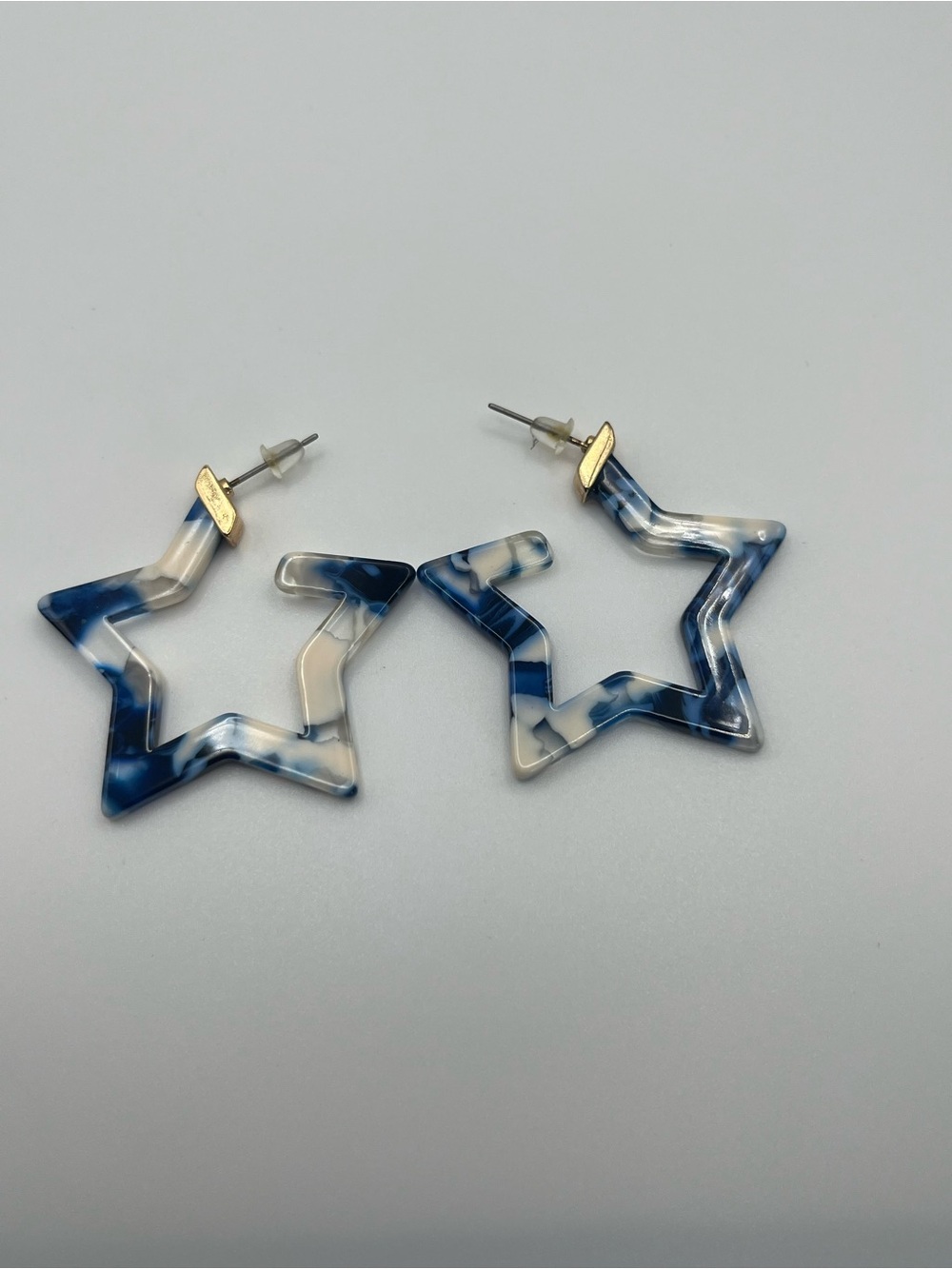 Blue & Cream Star Hoop Earrings - Women Jewelry